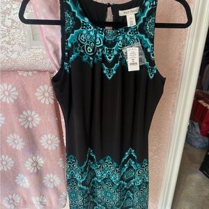White House Black Market Black and Teal Patterned Dress